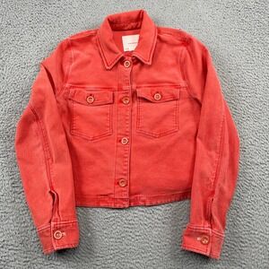 Anthropologie Jacket Womens Small Red Cropped Button Front Utility OB1103958